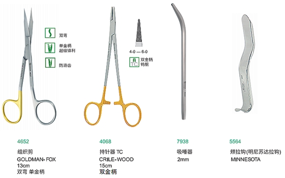 组织剪、持针器、吸唾、颊拉钩