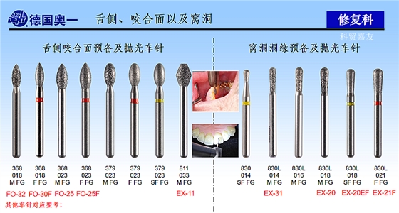 德国奥一修复车针舌侧、咬合面、窝洞